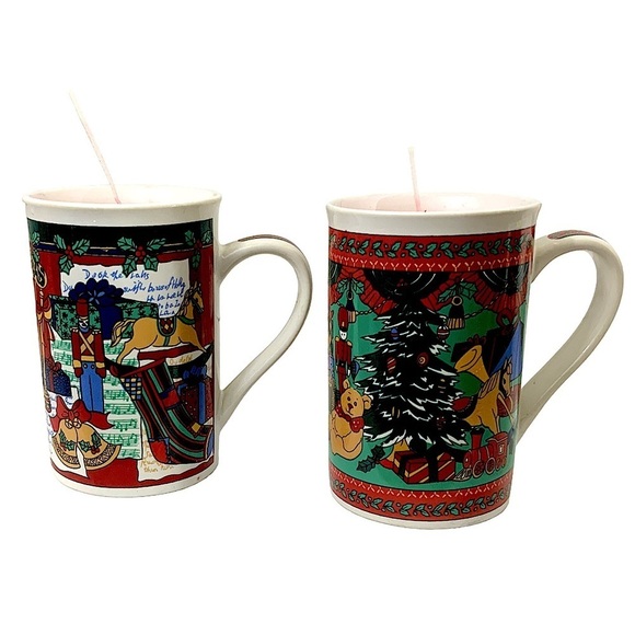 Christmas Candles Hand Poured Artisan Made Ceramic 10 OZ Cinnamon Scent 2 Pc Set - Picture 3 of 14